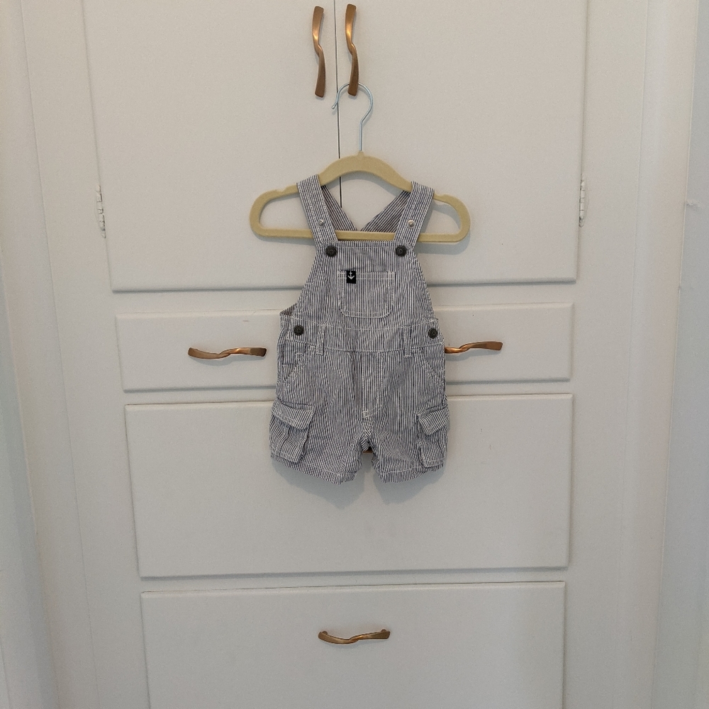 Striped cotton overall shorts
